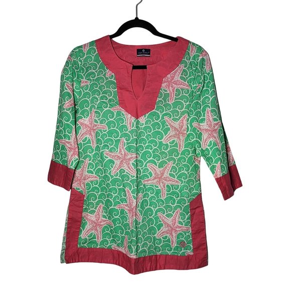 Simply Southern Women's Green and Pink Starfish Tunic Blouse Size Small Preppy - Picture 1 of 10